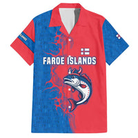 Faroe Islands Hawaiian Shirt with Viking Fish Illustration Red Blue Runic Design - Wonder Print Shop