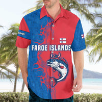 Faroe Islands Hawaiian Shirt with Viking Fish Illustration Red Blue Runic Design - Wonder Print Shop