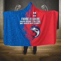 Faroe Islands Hooded Blanket with Viking Fish Illustration Red Blue Runic Design - Wonder Print Shop