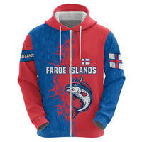 Faroe Islands Hoodie with Viking Fish Illustration Red Blue Runic Design - Wonder Print Shop