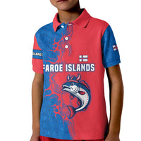 Faroe Islands Kid Polo Shirt with Viking Fish Illustration Red Blue Runic Design - Wonder Print Shop
