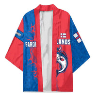 Faroe Islands Kimono with Viking Fish Illustration Red Blue Runic Design - Wonder Print Shop