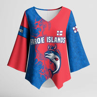 Faroe Islands Kimono Sleeve Blouse with Viking Fish Illustration Red Blue Runic Design - Wonder Print Shop