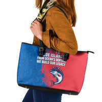 Faroe Islands Leather Tote Bag with Viking Fish Illustration Red Blue Runic Design - Wonder Print Shop