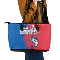 Faroe Islands Leather Tote Bag with Viking Fish Illustration Red Blue Runic Design - Wonder Print Shop