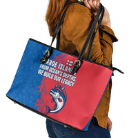 Faroe Islands Leather Tote Bag with Viking Fish Illustration Red Blue Runic Design - Wonder Print Shop