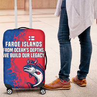 Faroe Islands Luggage Cover with Viking Fish Illustration Red Blue Runic Design - Wonder Print Shop