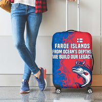 Faroe Islands Luggage Cover with Viking Fish Illustration Red Blue Runic Design - Wonder Print Shop
