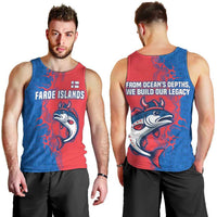 Faroe Islands Men Tank Top with Viking Fish Illustration Red Blue Runic Design - Wonder Print Shop
