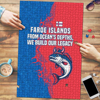 Faroe Islands Puzzle with Viking Fish Illustration Red Blue Runic Design - Wonder Print Shop