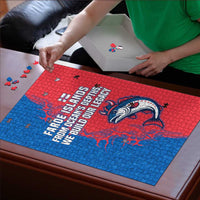 Faroe Islands Puzzle with Viking Fish Illustration Red Blue Runic Design - Wonder Print Shop