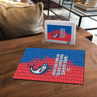 Faroe Islands Puzzle with Viking Fish Illustration Red Blue Runic Design - Wonder Print Shop