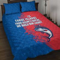 Faroe Islands Quilt Bed Set with Viking Fish Illustration Red Blue Runic Design - Wonder Print Shop