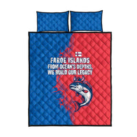 Faroe Islands Quilt Bed Set with Viking Fish Illustration Red Blue Runic Design - Wonder Print Shop