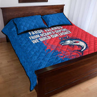 Faroe Islands Quilt Bed Set with Viking Fish Illustration Red Blue Runic Design - Wonder Print Shop