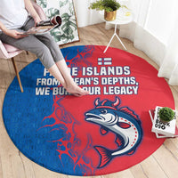 Faroe Islands Round Carpet with Viking Fish Illustration Red Blue Runic Design - Wonder Print Shop