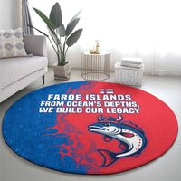 Faroe Islands Round Carpet with Viking Fish Illustration Red Blue Runic Design - Wonder Print Shop