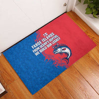 Faroe Islands Rubber Doormat with Viking Fish Illustration Red Blue Runic Design - Wonder Print Shop