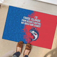 Faroe Islands Rubber Doormat with Viking Fish Illustration Red Blue Runic Design - Wonder Print Shop