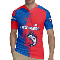 Faroe Islands Rugby Jersey with Viking Fish Illustration Red Blue Runic Design - Wonder Print Shop
