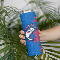 Faroe Islands Skinny Tumbler with Viking Fish Illustration Red Blue Runic Design - Wonder Print Shop