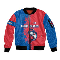 Faroe Islands Sleeve Zip Bomber Jacket with Viking Fish Illustration Red Blue Runic Design - Wonder Print Shop