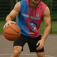 Faroe Islands Sleeveless Hoodie with Viking Fish Illustration Red Blue Runic Design - Wonder Print Shop