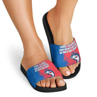 Faroe Islands Slide Sandals with Viking Fish Illustration Red Blue Runic Design - Wonder Print Shop