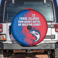 Faroe Islands Spare Tire Cover with Viking Fish Illustration Red Blue Runic Design - Wonder Print Shop