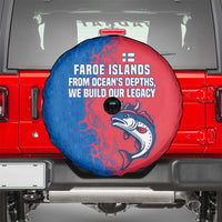 Faroe Islands Spare Tire Cover with Viking Fish Illustration Red Blue Runic Design - Wonder Print Shop