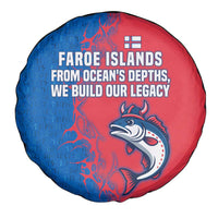 Faroe Islands Spare Tire Cover with Viking Fish Illustration Red Blue Runic Design - Wonder Print Shop