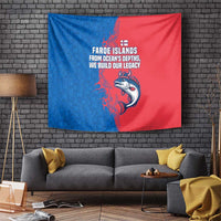 Faroe Islands Tapestry with Viking Fish Illustration Red Blue Runic Design - Wonder Print Shop