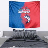 Faroe Islands Tapestry with Viking Fish Illustration Red Blue Runic Design - Wonder Print Shop