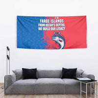 Faroe Islands Tapestry with Viking Fish Illustration Red Blue Runic Design - Wonder Print Shop