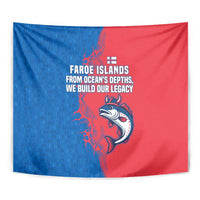 Faroe Islands Tapestry with Viking Fish Illustration Red Blue Runic Design - Wonder Print Shop