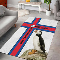 Faroe Islands Area Rug with Red Blue Cross Design and Puffin Bird - Wonder Print Shop
