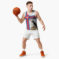 Faroe Islands Basketball Jersey with Red Blue Cross Design and Puffin Bird - Wonder Print Shop