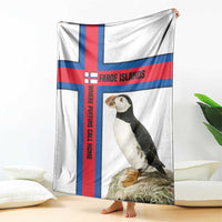 Faroe Islands Blanket with Red Blue Cross Design and Puffin Bird - Wonder Print Shop