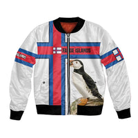 Faroe Islands Bomber Jacket with Red Blue Cross Design and Puffin Bird - Wonder Print Shop