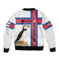 Faroe Islands Bomber Jacket with Red Blue Cross Design and Puffin Bird - Wonder Print Shop