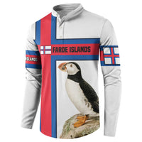 Faroe Islands Button Sweatshirt with Red Blue Cross Design and Puffin Bird - Wonder Print Shop