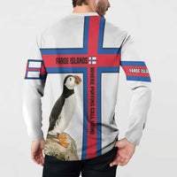 Faroe Islands Button Sweatshirt with Red Blue Cross Design and Puffin Bird - Wonder Print Shop