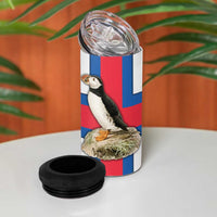 Faroe Islands 4 in 1 Can Cooler Tumbler with Red Blue Cross Design and Puffin Bird - Wonder Print Shop