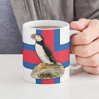 Faroe Islands Ceramic Mug with Red Blue Cross Design and Puffin Bird - Wonder Print Shop