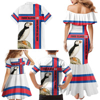 Faroe Islands Family Matching Mermaid Dress and Hawaiian Shirt with Red Blue Cross Design and Puffin Bird - Wonder Print Shop