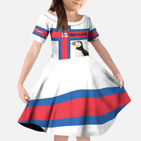 Faroe Islands Family Matching Off Shoulder Maxi Dress and Hawaiian Shirt with Red Blue Cross Design and Puffin Bird - Wonder Print Shop