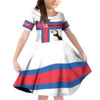 Faroe Islands Family Matching Off Shoulder Short Dress and Hawaiian Shirt with Red Blue Cross Design and Puffin Bird - Wonder Print Shop