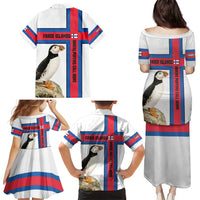 Faroe Islands Family Matching Puletasi and Hawaiian Shirt with Red Blue Cross Design and Puffin Bird - Wonder Print Shop