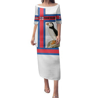 Faroe Islands Family Matching Puletasi and Hawaiian Shirt with Red Blue Cross Design and Puffin Bird - Wonder Print Shop