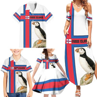 Faroe Islands Family Matching Summer Maxi Dress and Hawaiian Shirt with Red Blue Cross Design and Puffin Bird - Wonder Print Shop